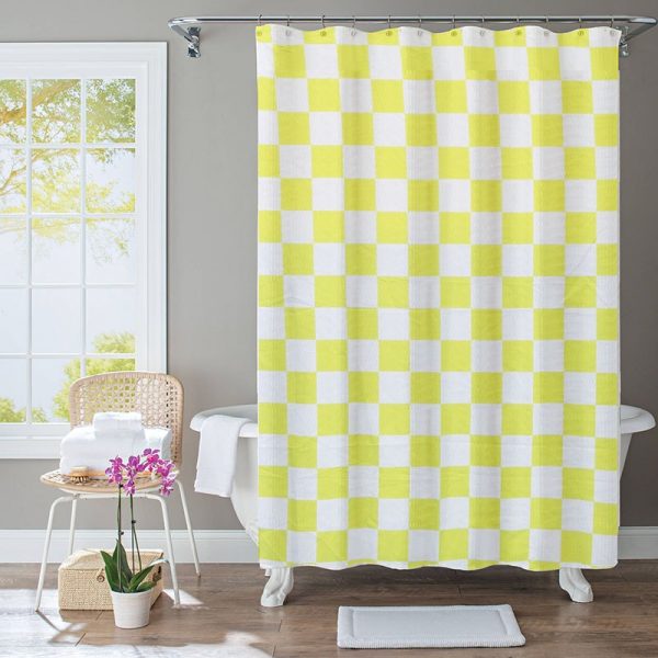 Polyester Shower Curtain Yellow Green Square
