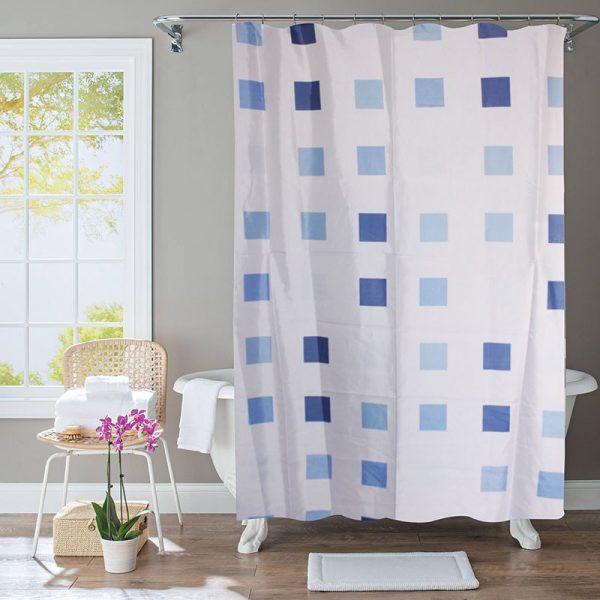 Polyester Shower Curtain Blue Squares
