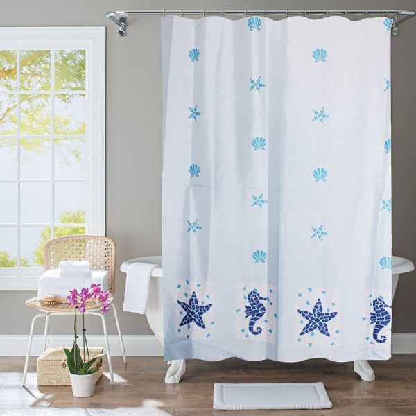 Polyester Shower Curtain Blue Starfish