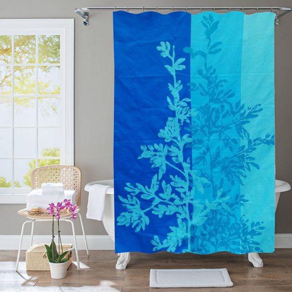 Polyester Shower Curtain Blue Leaves