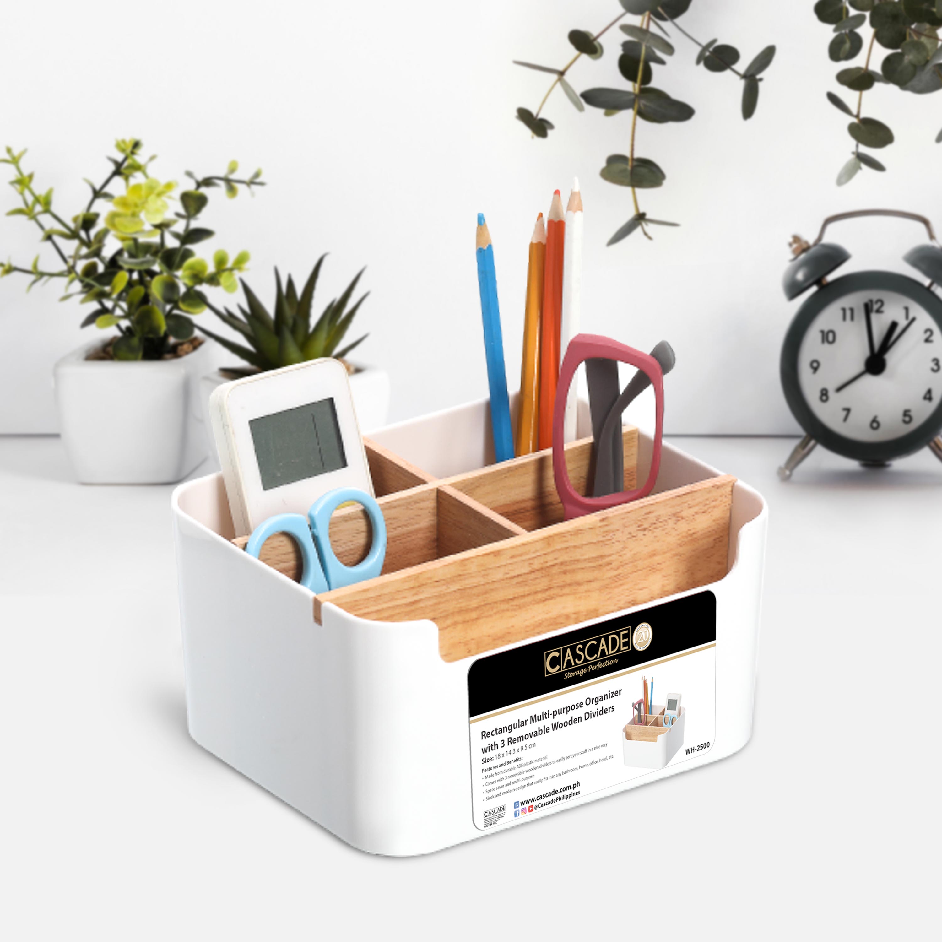 Rectangular Multi-purpose Organizer with 3 Removable Wooden Dividers ...