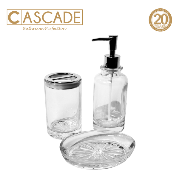 Cascade 3 Piece Classic Glass Bathroom Accessories