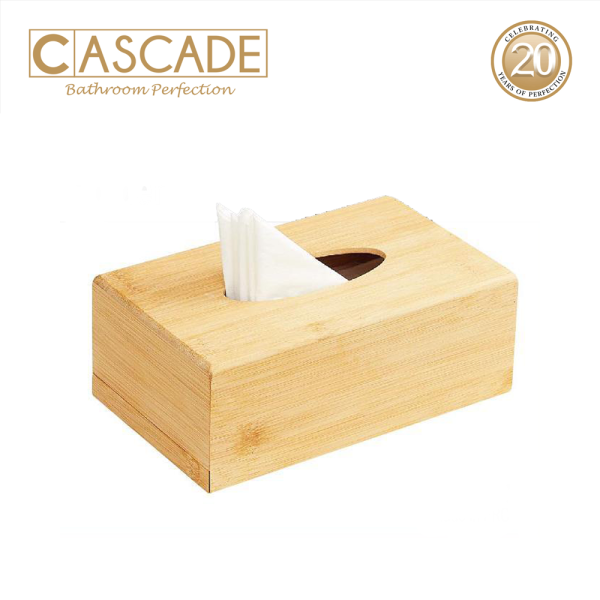 Cascade Rectangular Bamboo Tissue Holder-White