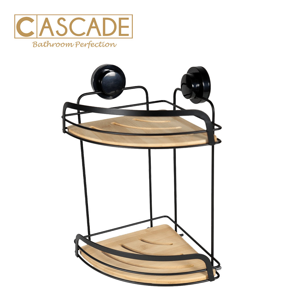 CASCADE 2 TIER WOODEN CORNER RACK WITH SUCTION