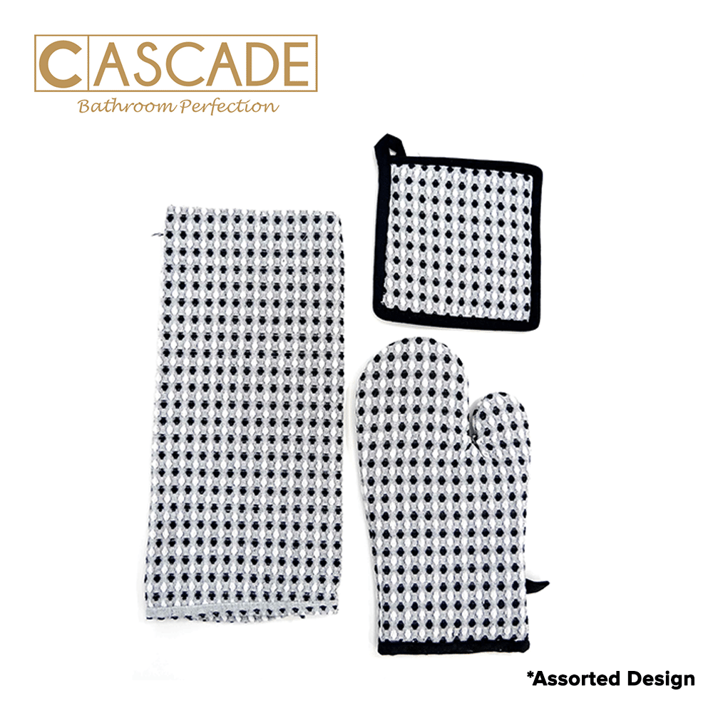 CASCADE 3 PIECE KITCHEN TOWEL,MITTEN & POTHOLDER SET-ASSTD