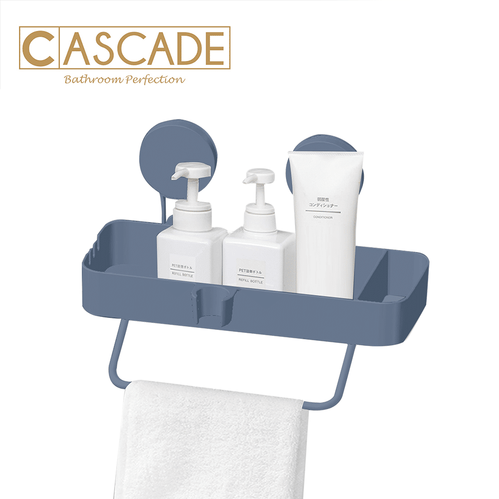 CASCADE SUCTION SHELF W/TOWEL HOLDER GRAY