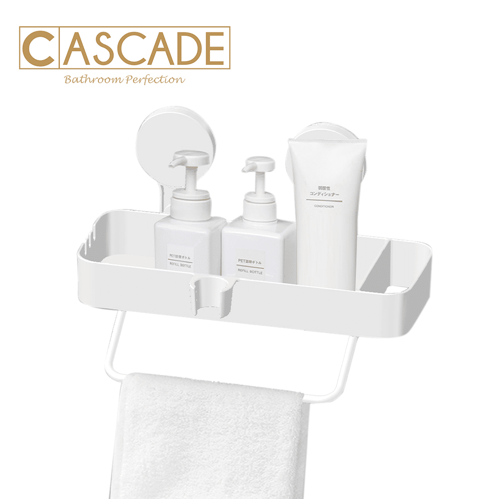 CASCADE SUCTION SHELF W/TOWEL HOLDER WHITE