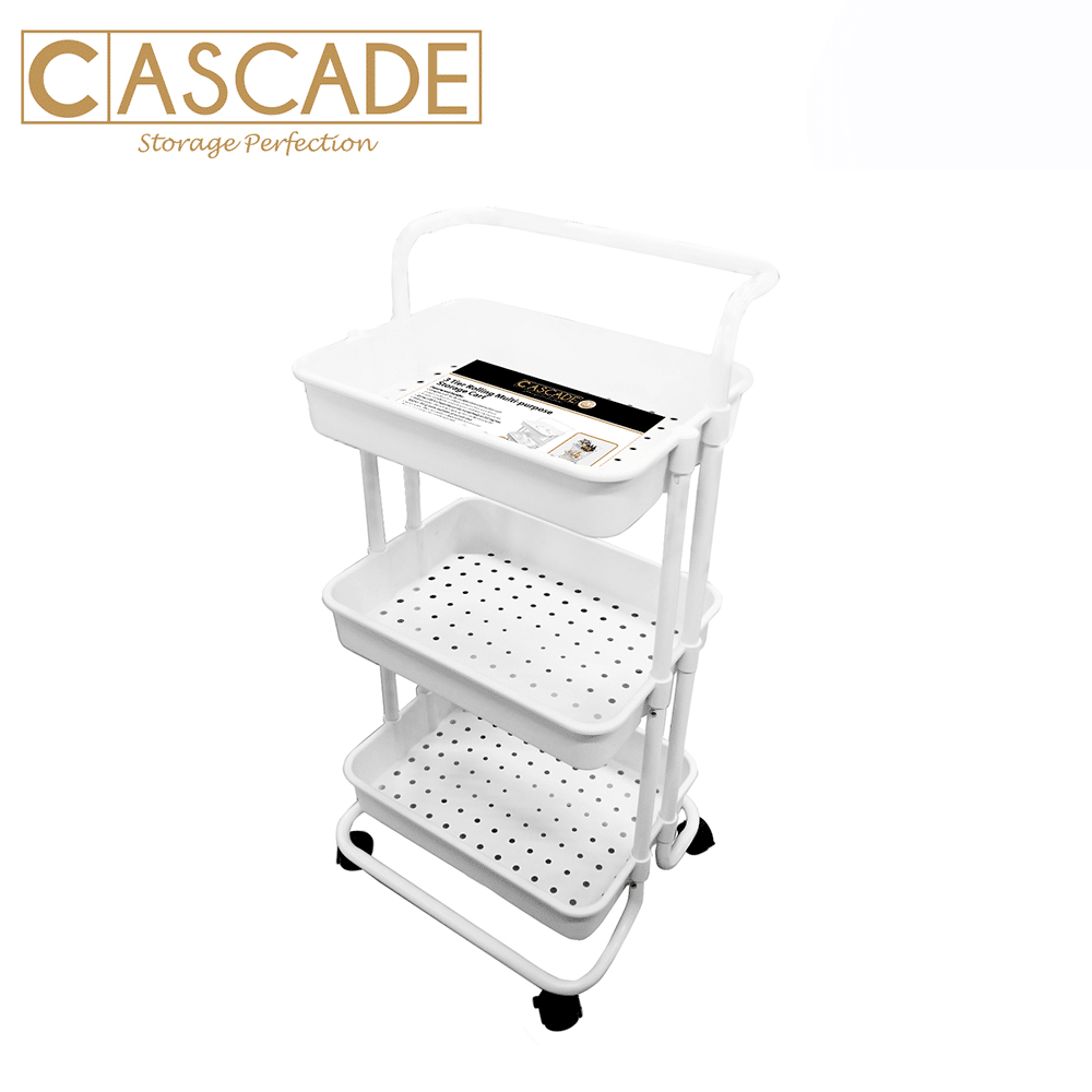 CASCADE 3 TIER ROLLING MULTI-PURPOSE STORAGE CART/WHITE