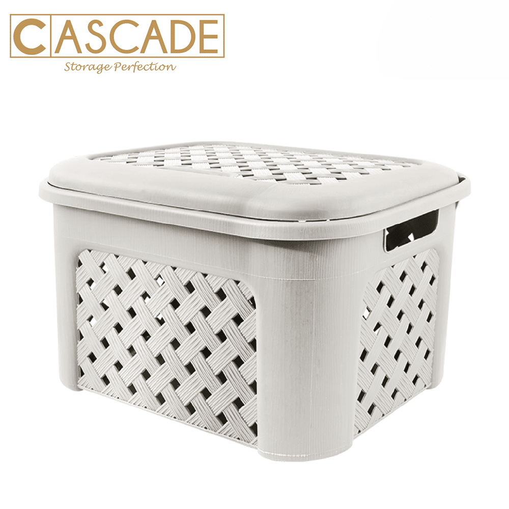 CASCADE MEDIUM WEAVE BASKET W/ LID-BEIGE
