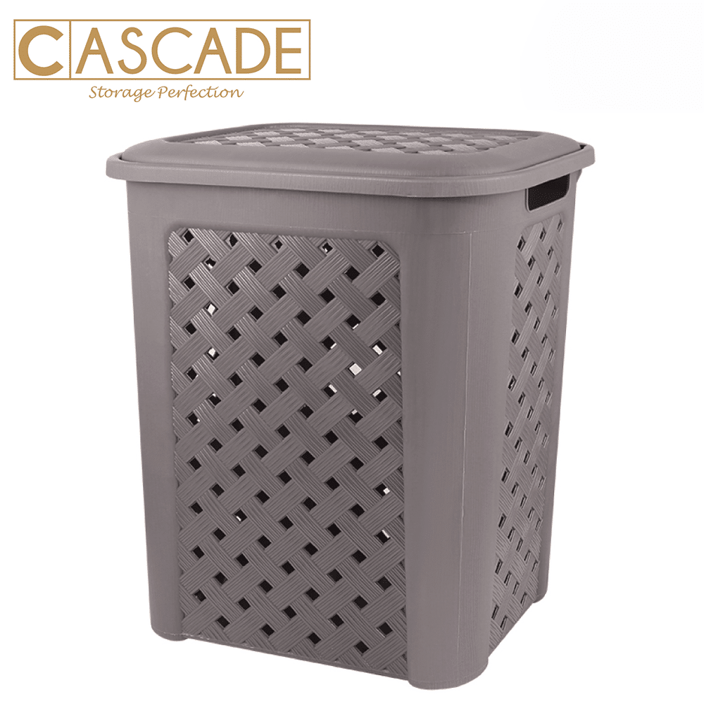 CASCADE LARGE WEAVE LAUNDRY HAMPER W/ LID-BROWN