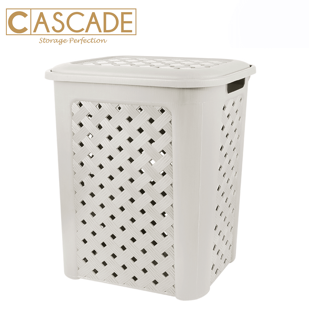 CASCADE LARGE WEAVE LAUNDRY HAMPER W/ LID-BEIGE