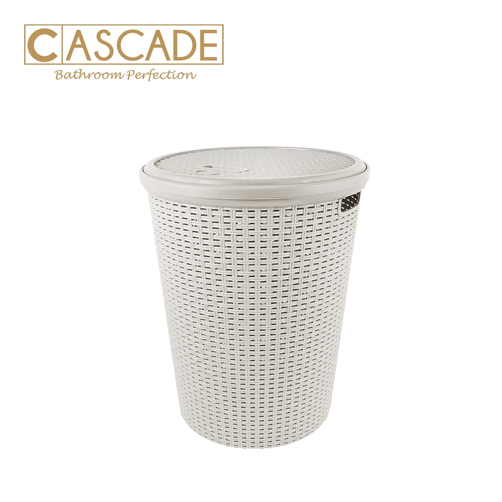 CASCADE MEDIUM ROUND HAMPER W/ LID-WHITE