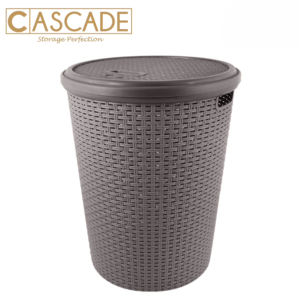 CASCADE LARGE ROUND HAMPER W/ LID-BROWN