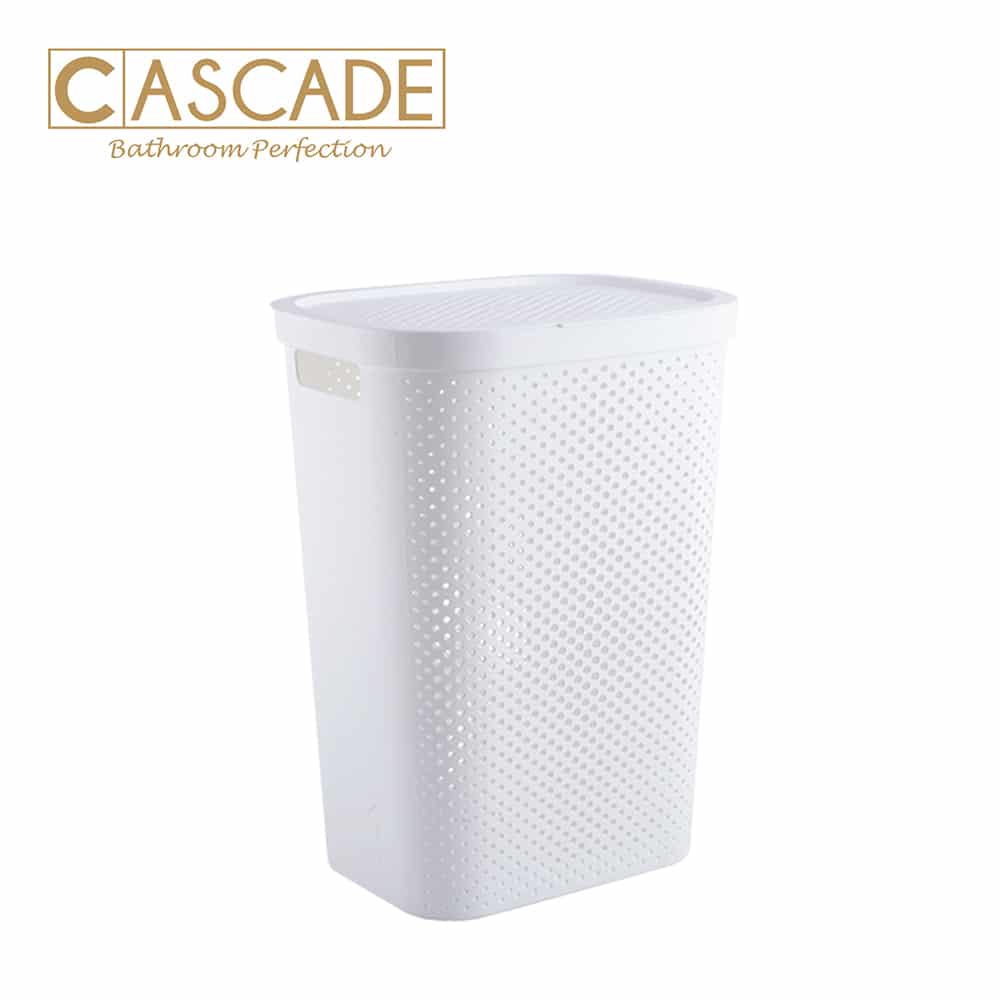 CASCADE LARGE LAUNDRY HAMPER W/ LID-WHITE