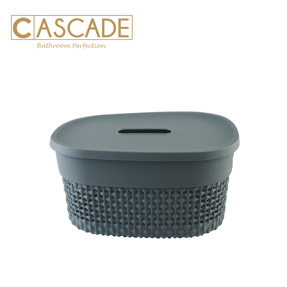 CASCADE MINI WEAVE BASKET W/ LID-LIGHT GRAY