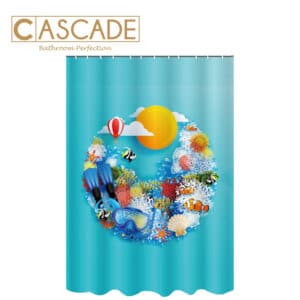 CASCADE SHOWER CURTAIN WITH DIGITAL PRINT-AQUAMARINE
