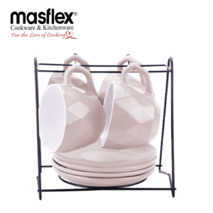 Masflex 250 ml / 8.45 oz 8 Piece Cups and Saucers with Rack