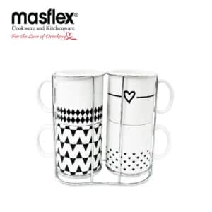 Masflex 350 ml / 12 oz 4 Piece Aztec Newbone Mugs with Rack