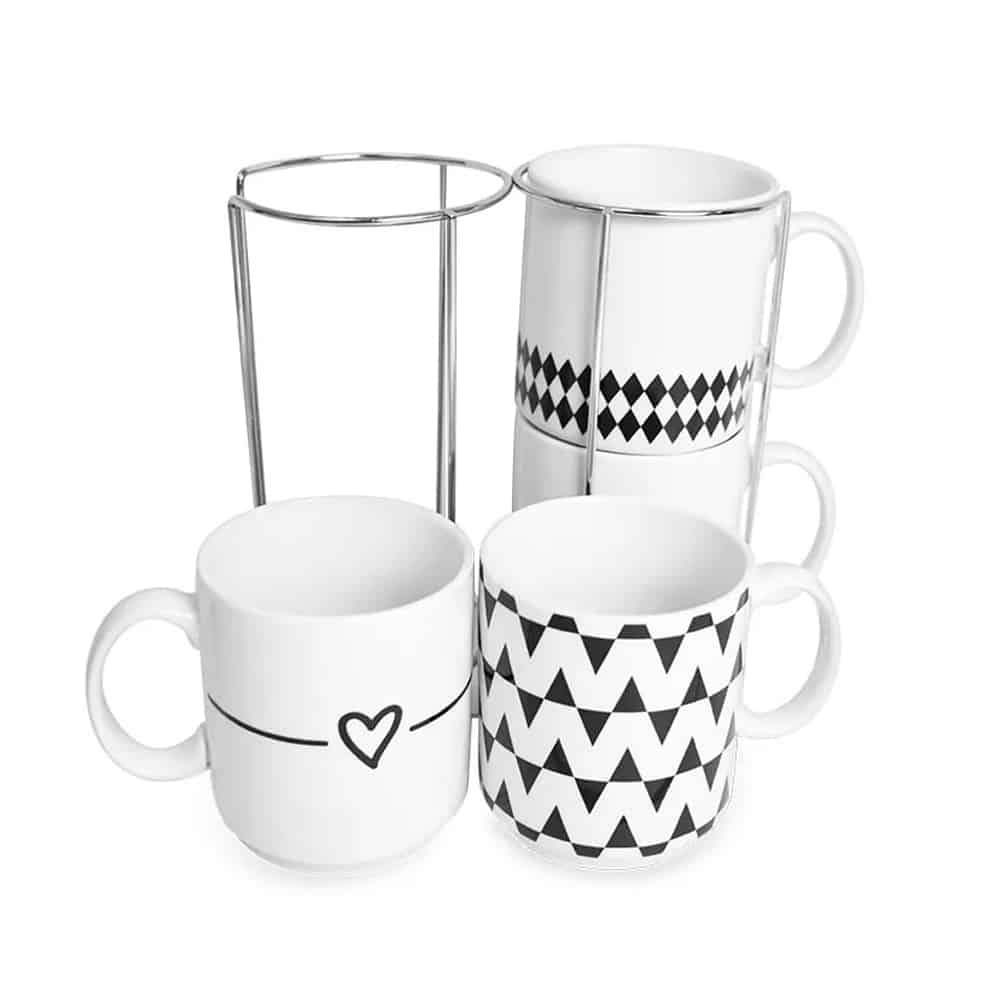 Masflex 350 ml / 12 oz 4 Piece Aztec Newbone Mugs with Rack - Image 2