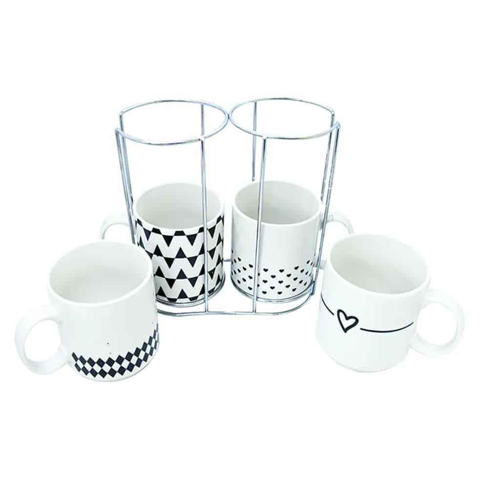 Masflex 350 ml / 12 oz 4 Piece Aztec Newbone Mugs with Rack - Image 3