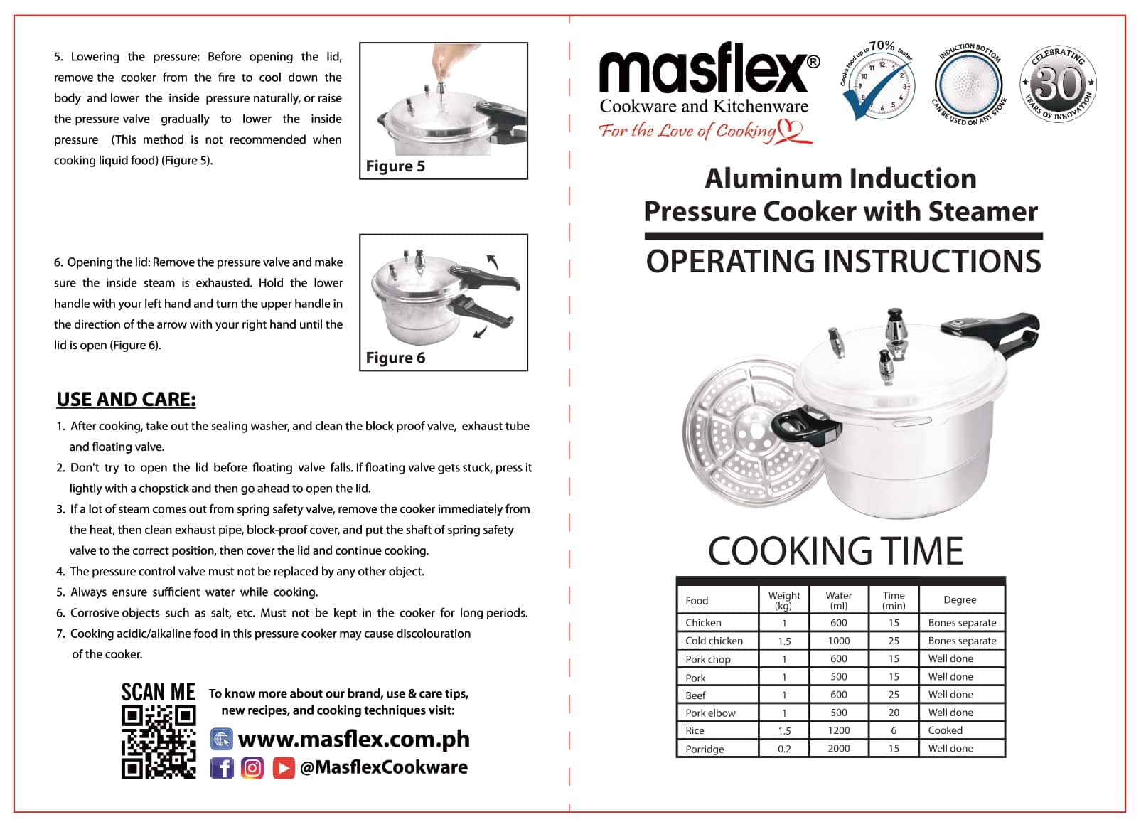 Masflex 24cm Induction Pressure Cooker w/ Steamer 7 Liters - Image 6