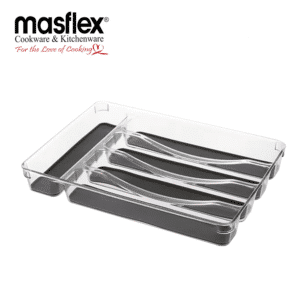 Masflex Cutlery Tray with 5 Compartment Transparent Clear + Dark Gray